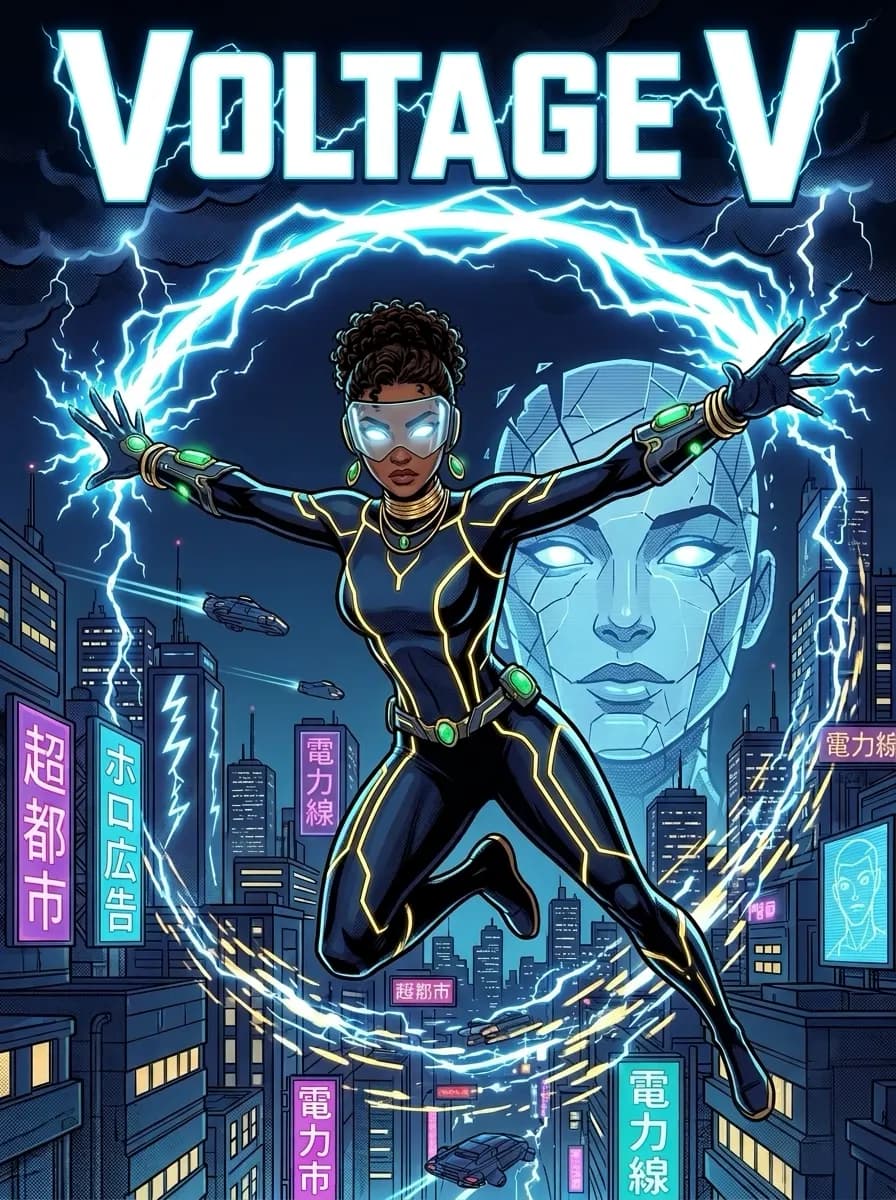 Comic book page from "Voltage V" made with Mankai